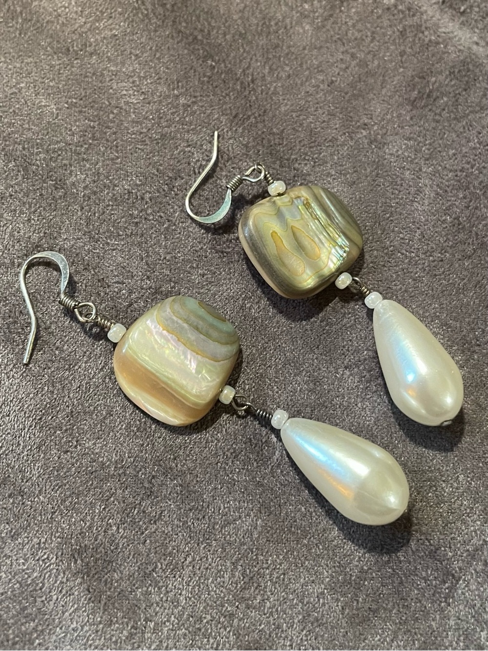 Pearl Teardrop and Iridescent Stone Drop Earrings - Women Jewelry